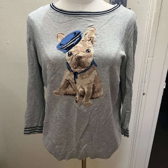 Talbots Sweaters - Talbots Nautical Lightweight Frenchie Dog Sweater Spring Crewneck - Size M